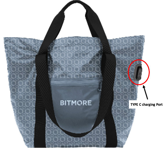 GLOBE GEAR foldable travel tote bag with built in Type C phone charging port - bitmore.co.uk