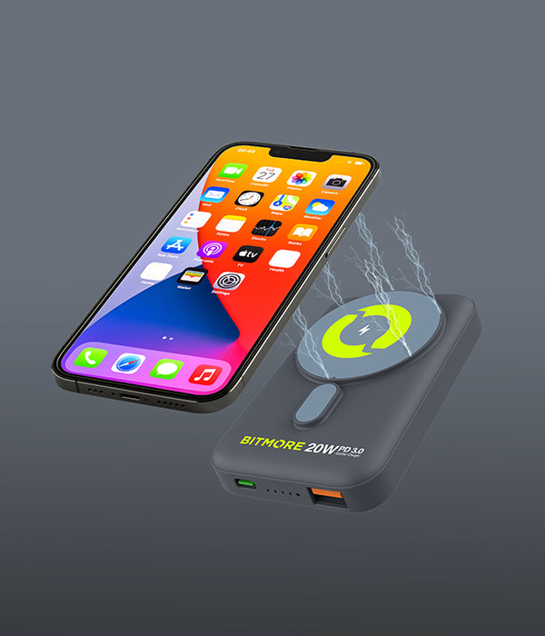 MagSafe Wireless Charger – Magnetic Portable Battery with Suction Core for iPhone and Android. MagCore 10000 - bitmore.co.uk