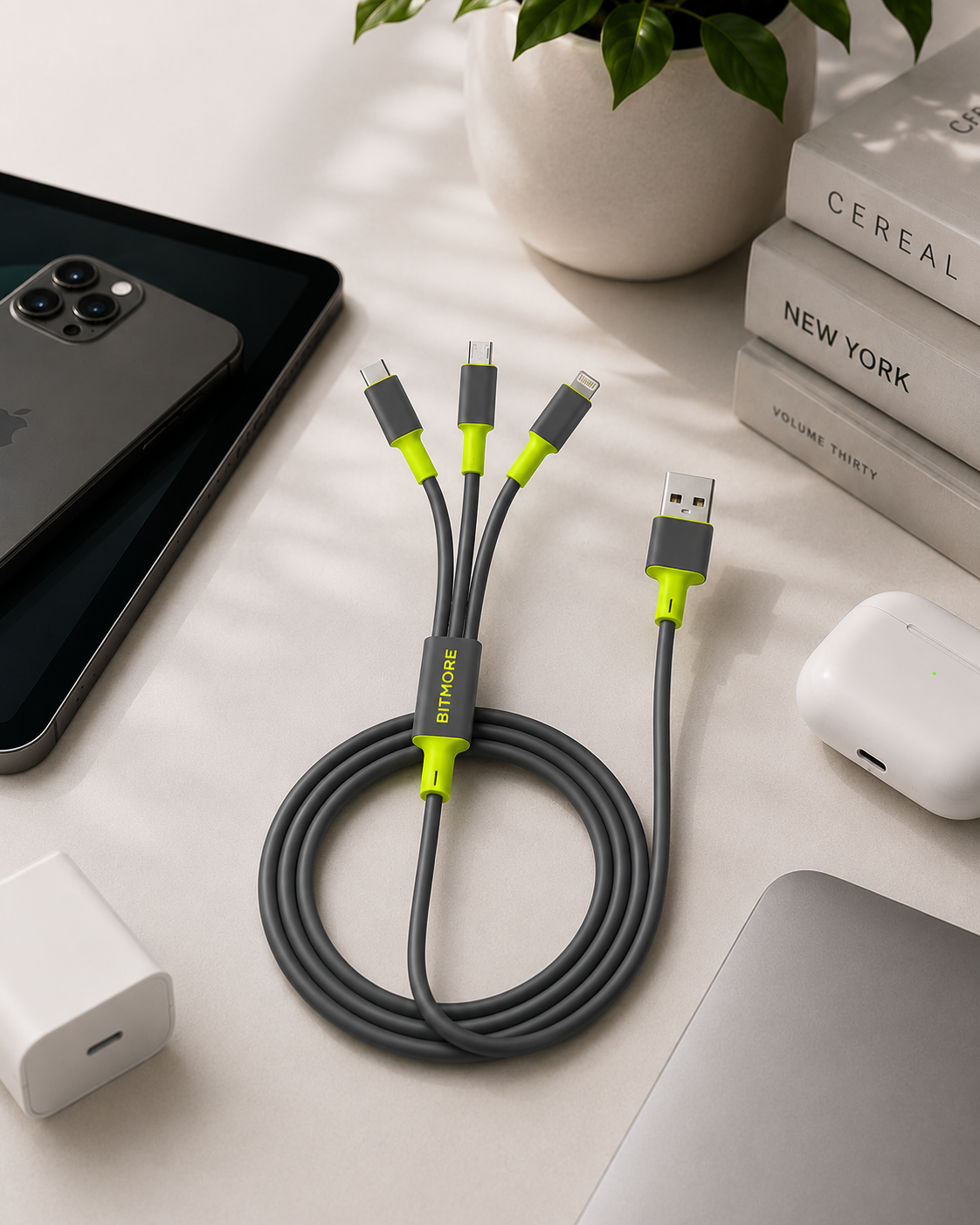 1m - 3 in 1 Rapid Cable for Type C, Micro & Lightning (Charge 3 devices simultaneously)