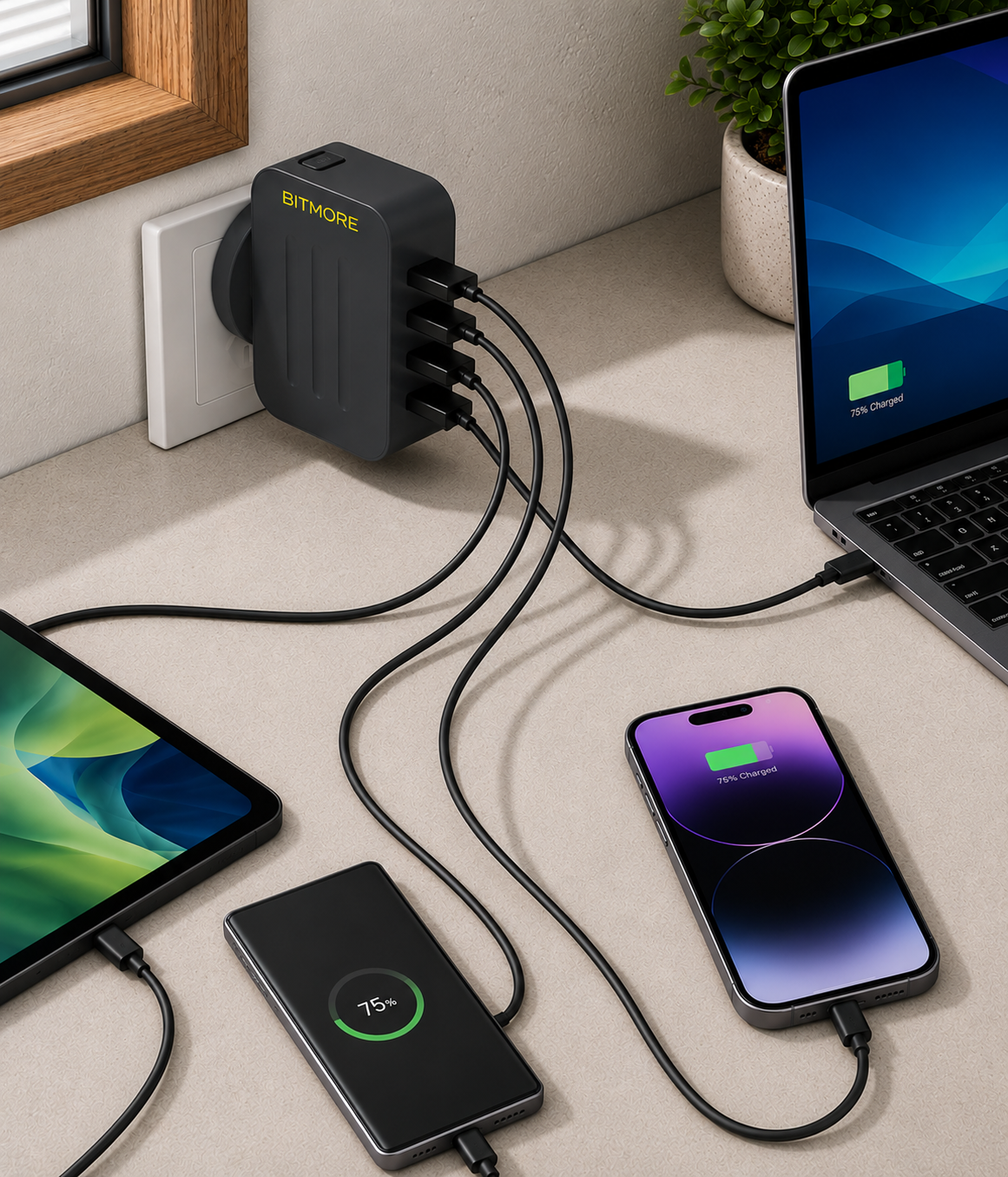 45w Worldwide 4 port USB Adapter (Laptop Ready) - bitmore.co.uk
