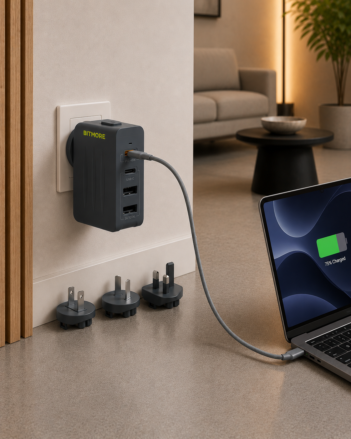 45w Worldwide 4 port USB Adapter (Laptop Ready) - bitmore.co.uk