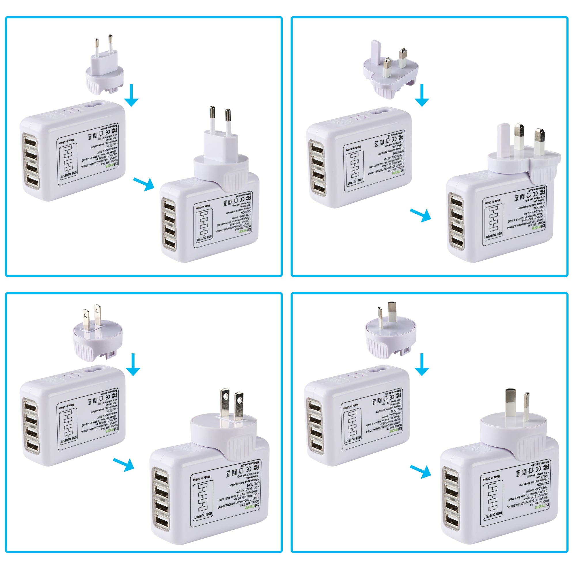 Bitmore® Travel Charger - 4 port USB Hub Adapter - bitmore.co.uk